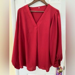 Wine Red Flowing V-neck Blouse